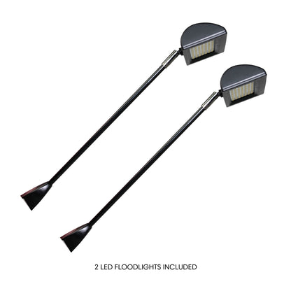 Two adjustable LED floodlights with mounting brackets for trade shows and exhibition displays