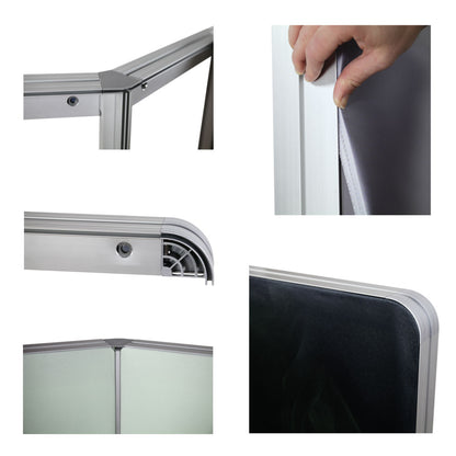 Modular aluminum frame system with fabric graphic installation for trade shows and exhibitions