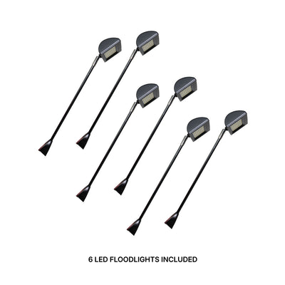 Set of six LED floodlights with adjustable arms for trade shows and exhibition lighting
