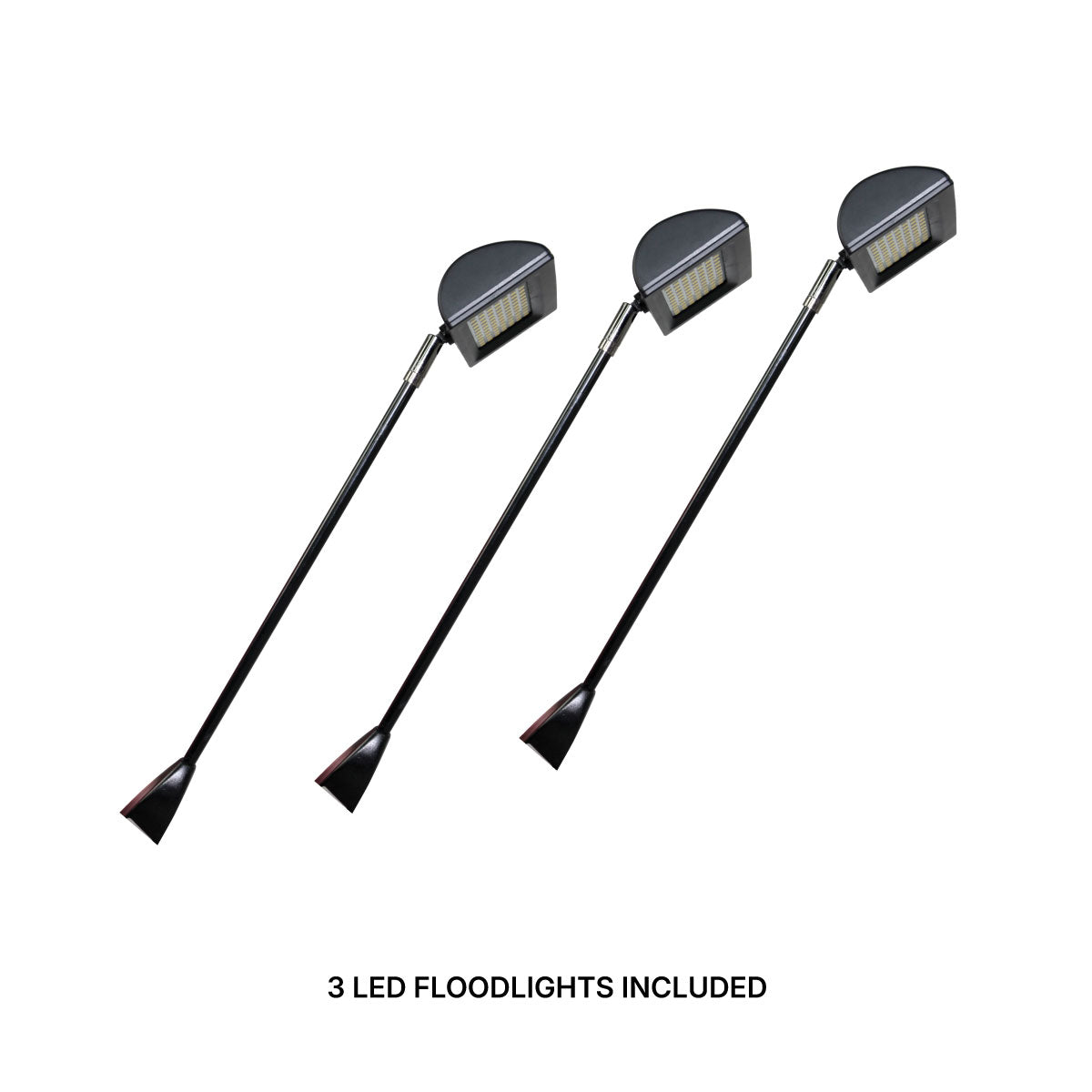 Set of three adjustable LED floodlights designed for trade show and exhibition displays