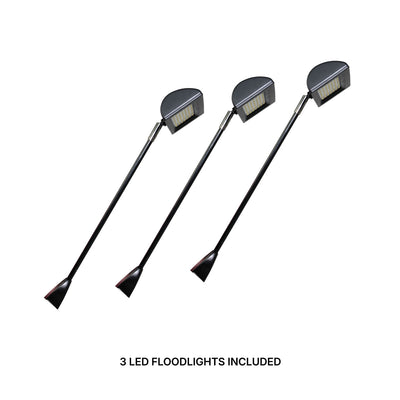 Set of three adjustable LED floodlights designed for trade show and exhibition displays