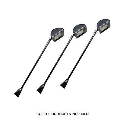 Set of three adjustable LED floodlights designed for trade show and exhibition displays