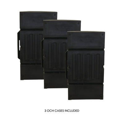 Three durable OCH cases designed for trade shows, exhibitions, and special event equipment transport