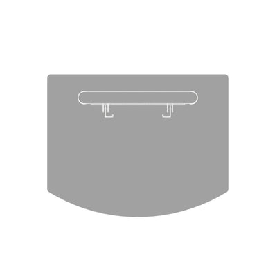 Illustration of a curved monitor stand designed for trade show booths and exhibit displays