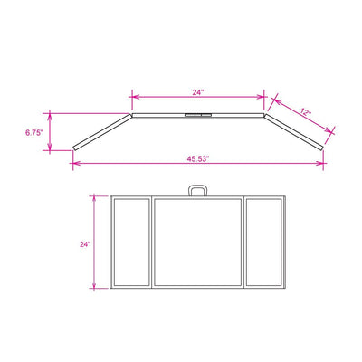 Technical drawing of a folding panel display with dimensions, ideal for trade shows and exhibitions