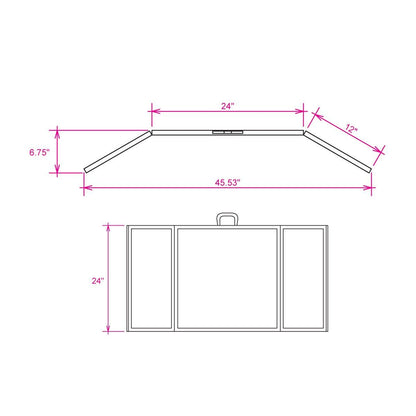 Technical drawing of a folding panel display with dimensions, ideal for trade shows and exhibitions