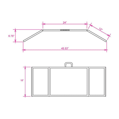 Technical line drawing of a folding panel display with measurements for trade shows and exhibitions
