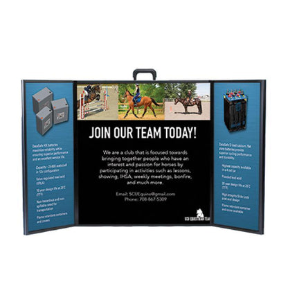 Folding panel display with horse riding club promotion, ideal for trade shows and events