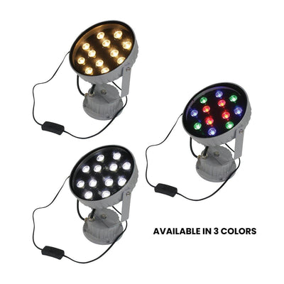 Three LED spotlights with adjustable mounts and switches, ideal for trade shows and exhibitions