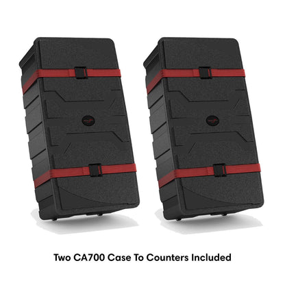 Two durable carrying cases designed for trade show counters and exhibition booth transport