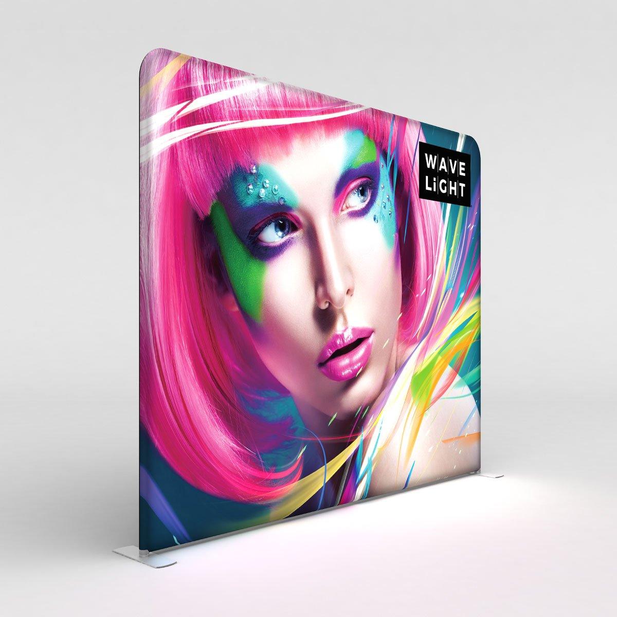 10ft LED backlit display featuring vibrant portrait artwork, ideal for trade shows, exhibitions, and special events