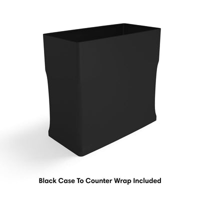 Trade show counter wrap with protective black case for exhibitions and event displays