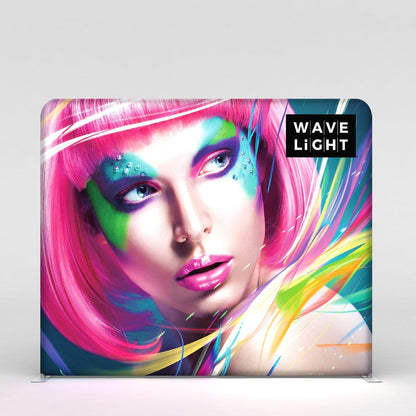 10ft LED backlit display featuring vibrant futuristic face art for trade shows and exhibitions