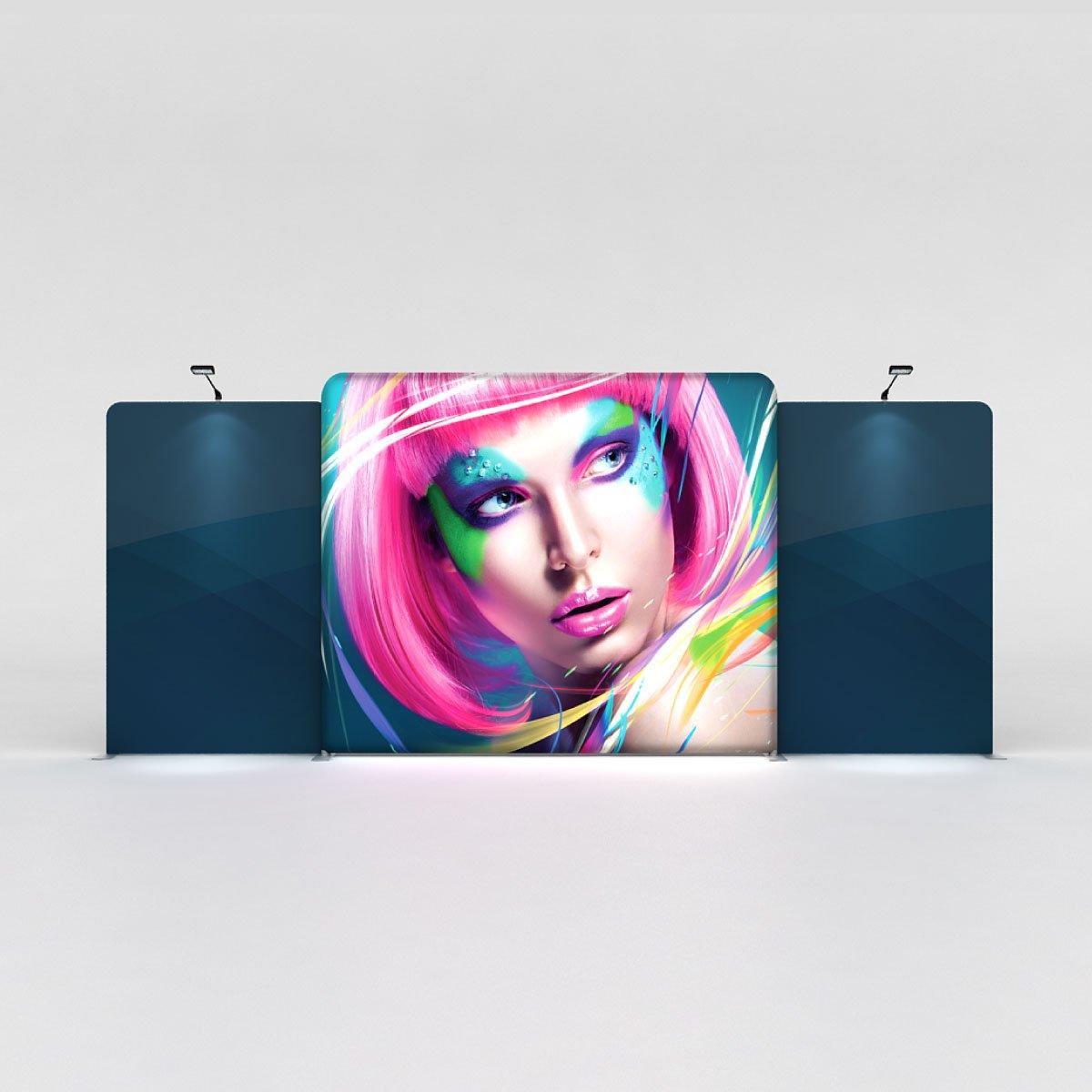 LED backlit display with artistic model image, designed for trade show and exhibition booths