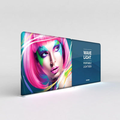 Backlit portable light box display with vivid graphic and branding, ideal for trade shows and events