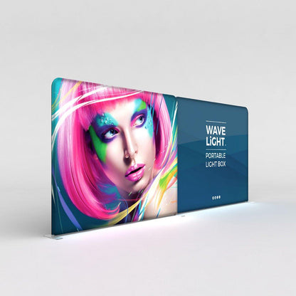 Backlit portable light box display with vivid graphic and branding, ideal for trade shows and events