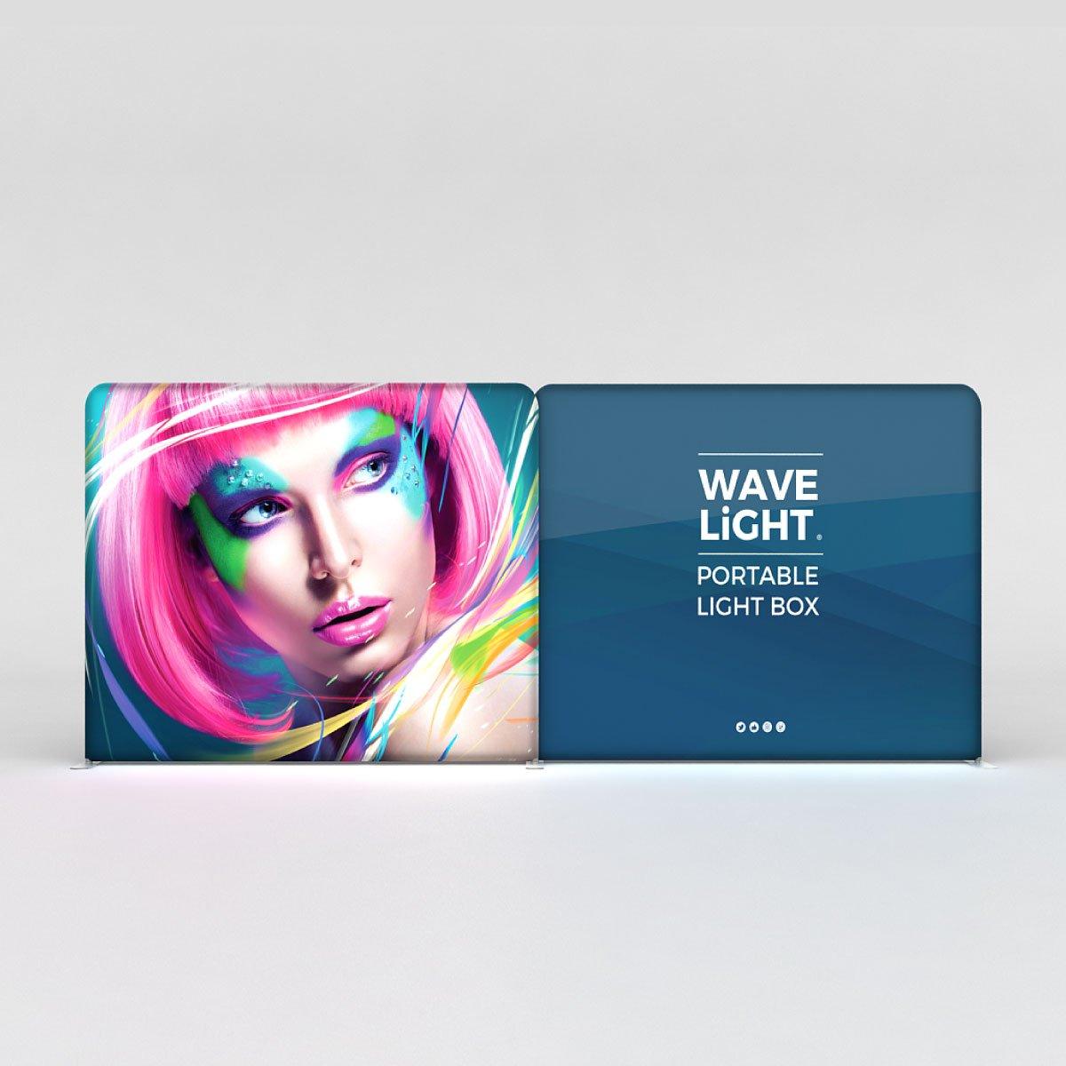 WaveLight portable LED light box display featuring vibrant graphic for trade shows and exhibitions