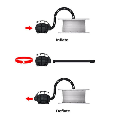 Diagram showing air pump usage to inflate and deflate materials for trade shows and special events