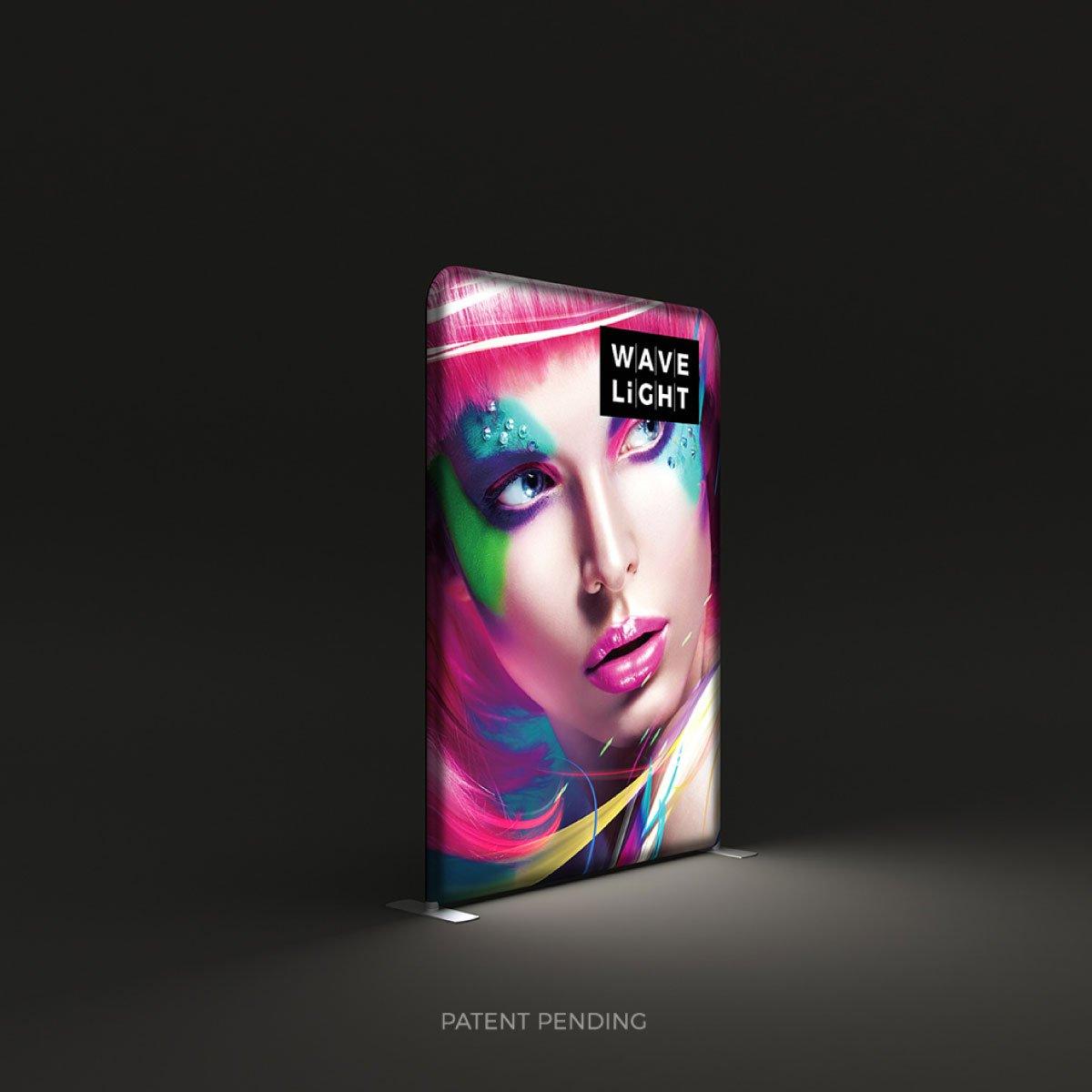 Backlit WaveLight display featuring vibrant face art for trade shows and exhibitions