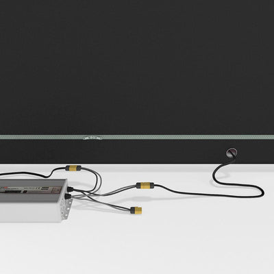 LED power supply and wiring setup for backlit trade show display panel at exhibition booth