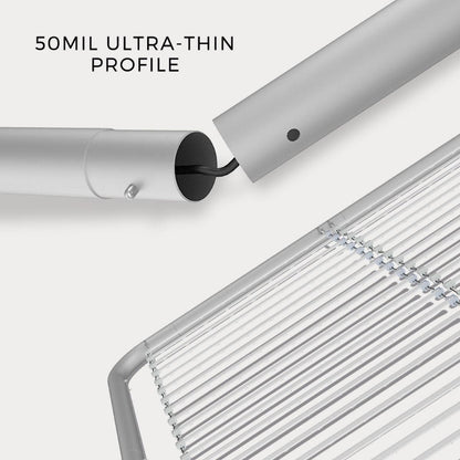 Ultra-thin profile tubular frame and LED strip detail for trade show and exhibition displays