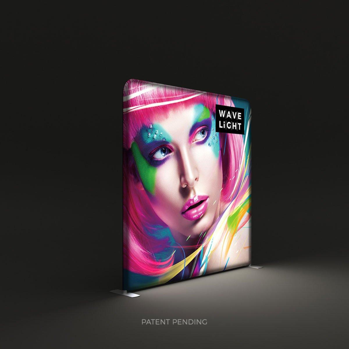 8ft LED backlit display featuring vibrant artistic portrait for trade shows and exhibitions