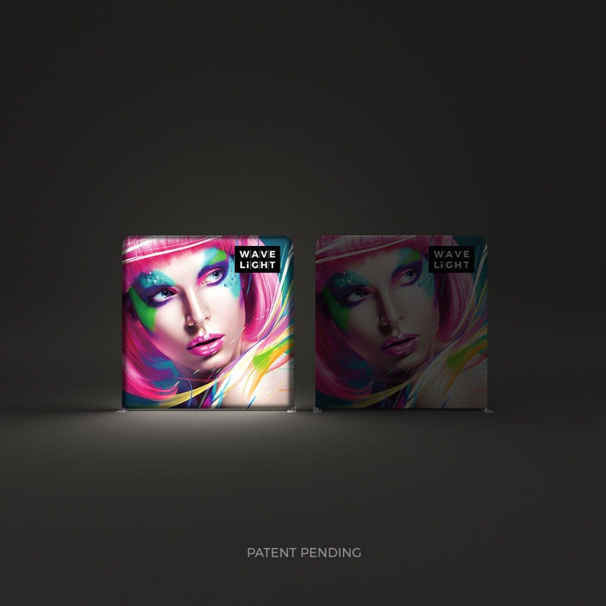 8ft LED backlit trade show display featuring vibrant portrait graphic for exhibitions and events