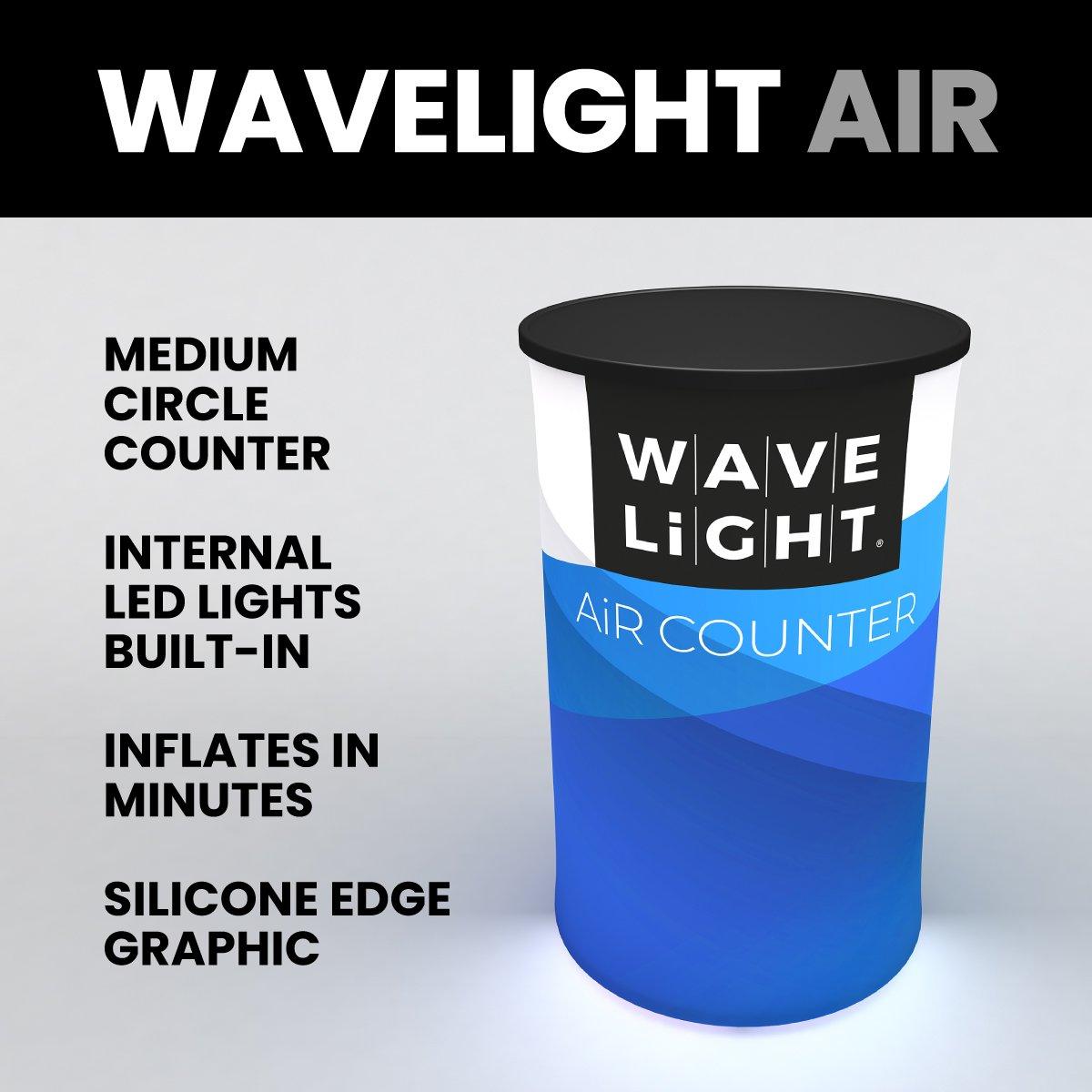 Wavelight Air medium circle counter with built-in LED lights and silicone edge graphic for trade shows
