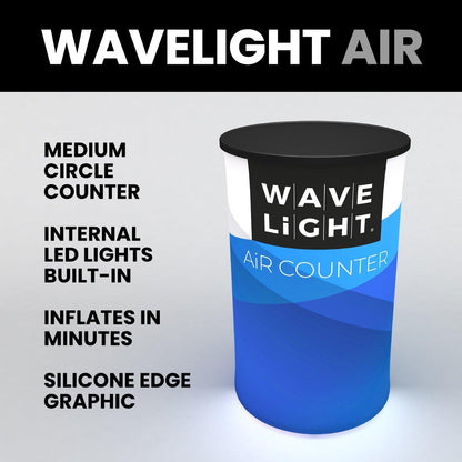 Wavelight Air medium circle counter with built-in LED lights and silicone edge graphic for trade shows
