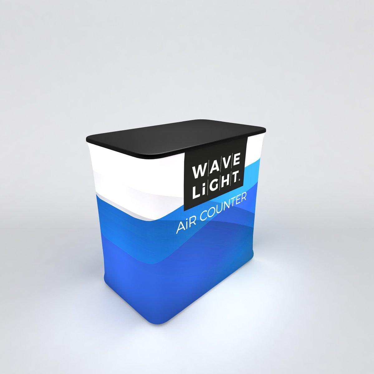 Portable trade show counter with branded fabric wrap ideal for exhibitions and special events