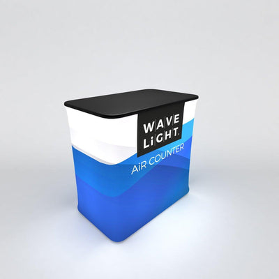 Portable trade show counter with branded fabric wrap ideal for exhibitions and special events