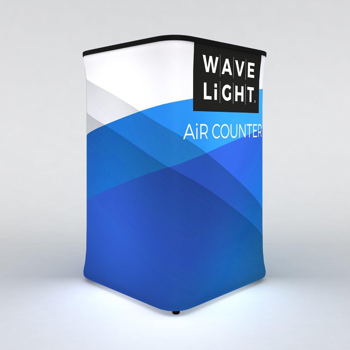 Wavelight Air Counter trade show display podium with curved graphic panel for exhibitions