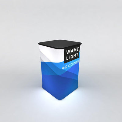 Compact illuminated trade show counter with printed branding for exhibitions and events