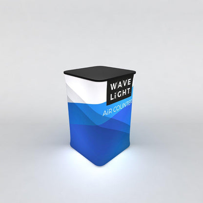 Compact illuminated trade show counter with printed branding for exhibitions and events