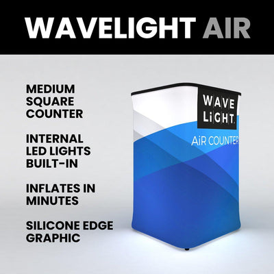 Medium square inflatable trade show counter with internal LED lights and silicone edge graphic