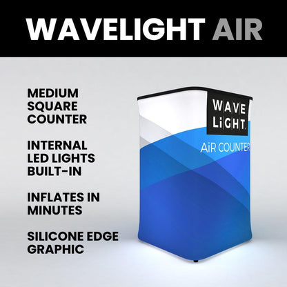 Medium square inflatable trade show counter with internal LED lights and silicone edge graphic