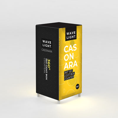 360-degree light box counter for trade shows and exhibitions with modern graphic design