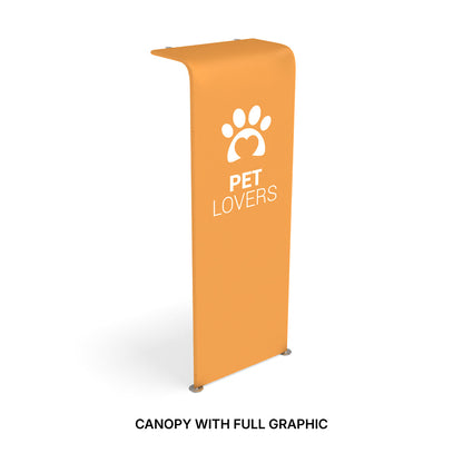 curved trade show canopy with full graphic branding for pet lovers at exhibitions or special events