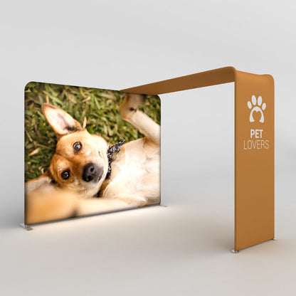 Trade show canopy and backdrop display featuring pet lovers theme with dog photo for exhibitions