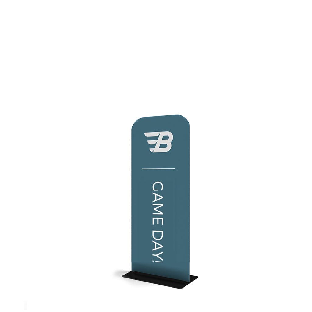 Freestanding banner stand with logo and 'GAME DAY!' text for trade show and event displays