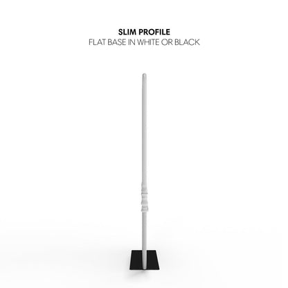 Slim profile banner stand with flat base designed for trade shows and exhibitions