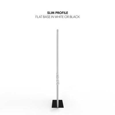 Slim profile trade show banner stand with flat base for exhibitions and special events