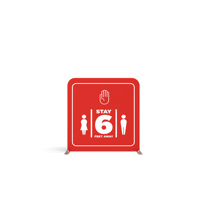 Comfort barrier partition with social distancing sign for trade shows and exhibitions