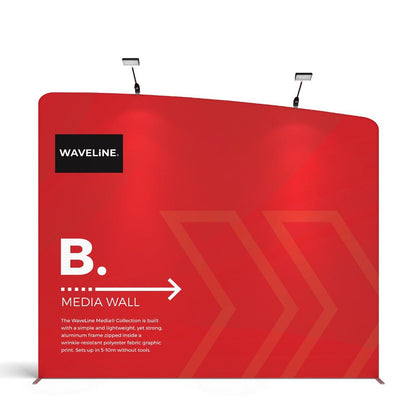 WaveLine Media Wall display panel for trade shows and exhibitions with lightweight aluminum frame and polyester fabric graphic