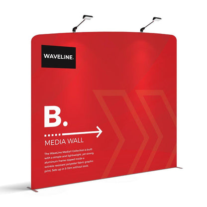 WaveLine Media Wall trade show display with lightweight aluminum frame and fabric graphic for exhibitions
