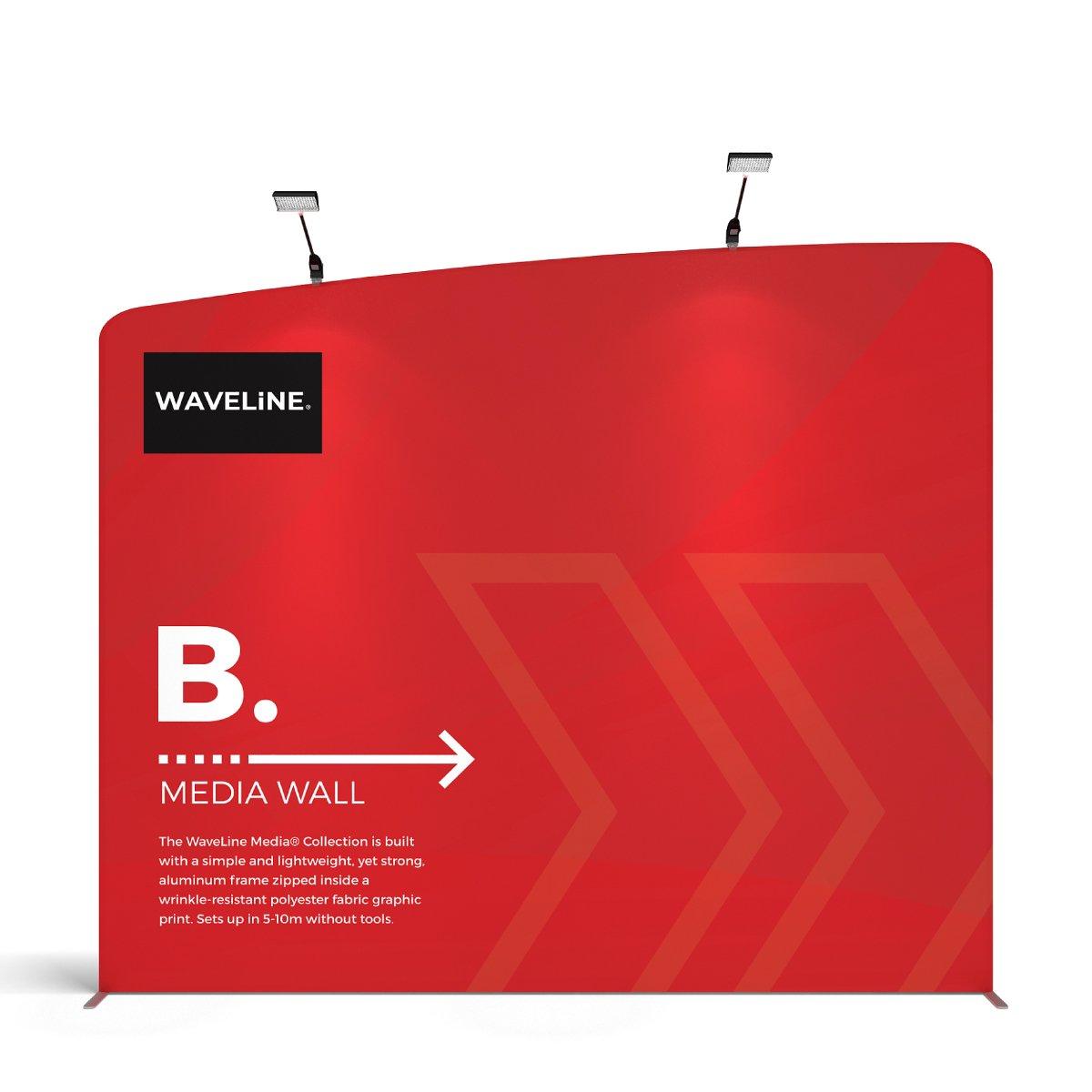 WaveLine Media Wall trade show display with lightweight aluminum frame and fabric graphic for exhibitions