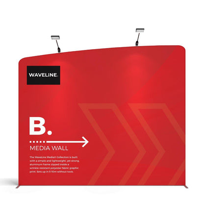 WaveLine Media Wall trade show display with lightweight aluminum frame and fabric graphic for exhibitions