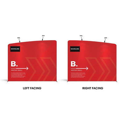 WaveLine media wall display panels for trade shows and exhibitions, left facing and right facing setups