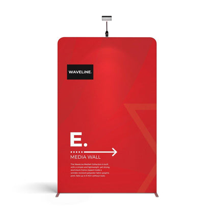 Portable wave line media wall display panel with spotlight for trade shows and exhibitions