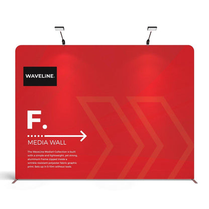WaveLine fabric media wall display with aluminum frame for trade shows and exhibitions